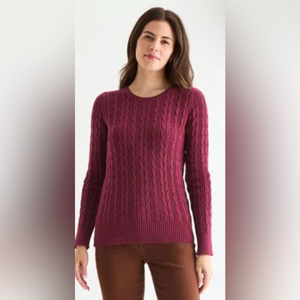 St. John's Bay Women's Sweater Fuscia Pink Large Cable Knit Pullover Crewneck